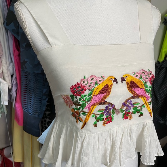 NWT! CAROLINA K embroidered Layla parrot cotton crop top - Picture 5 of 11